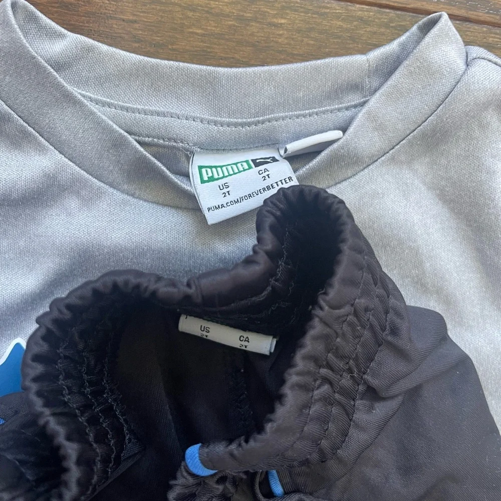 Puma Gray Tee and Black Shorts with Blue Logo Accent - Picture 2 of 2